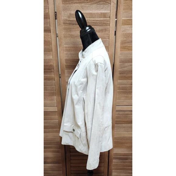 Chico's 3 Womens Gray Leather Suede Jacket 16 Button Up Business Casual Pea Coat - Picture 5 of 7